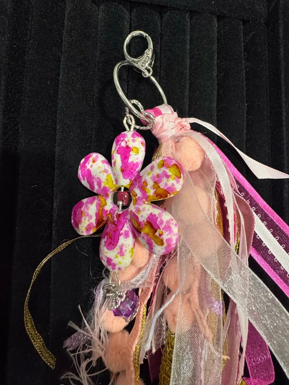Pink Floral Tassel Keychain Bag Charm